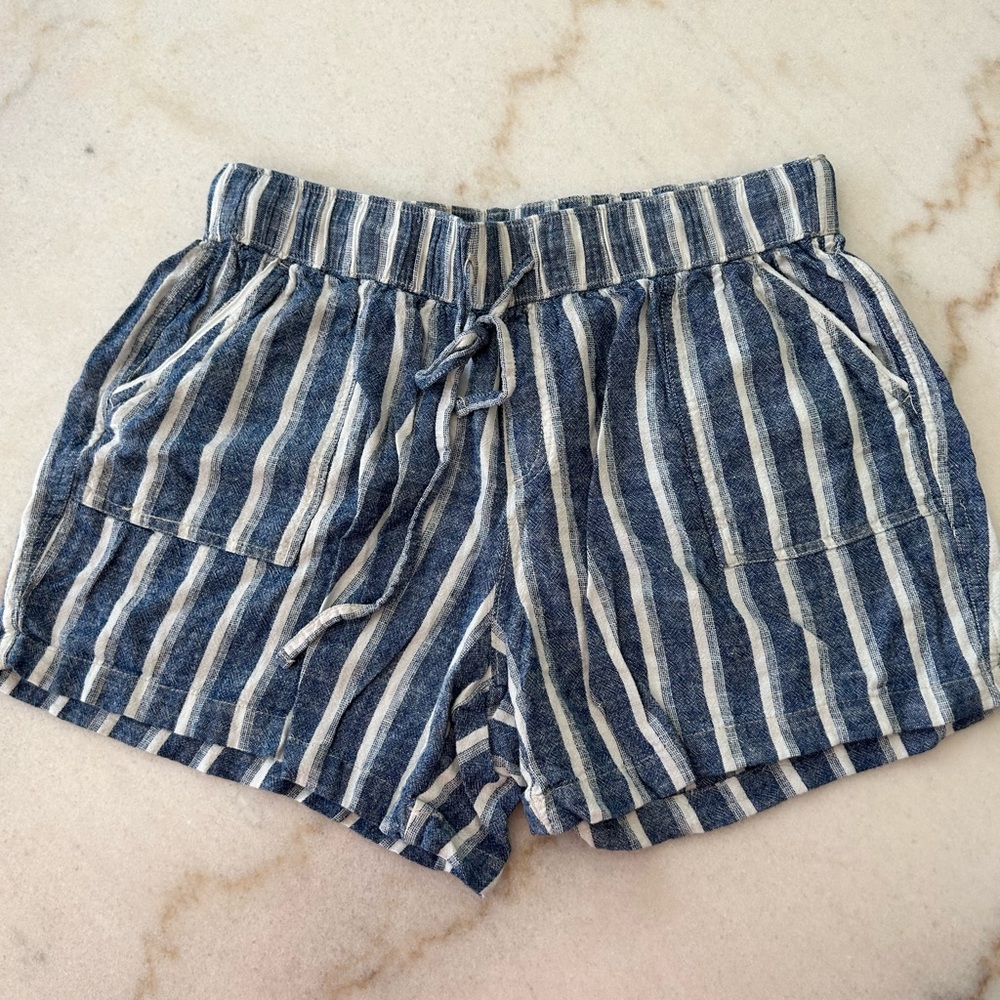 Sound Style Linen Blend Shorts Striped Elastic Waist